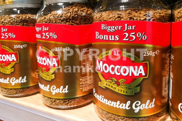 KUALA LUMPUR, Malaysia, June 25, 2017: Moccona is a brand of coffee produced by the Dutch corporation Douwe Egberts.  Currently known as JACOBS DOUWE EGBERTS (JDE) - ThamKC Royalty-Free Photos